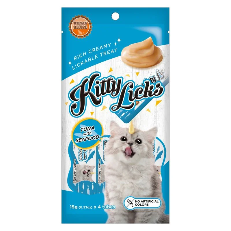    - Cat food for spayed/neutered cats  Rena Kitty Licks Cat Treats - Tuna with Seafood (15g x 4 tubes)