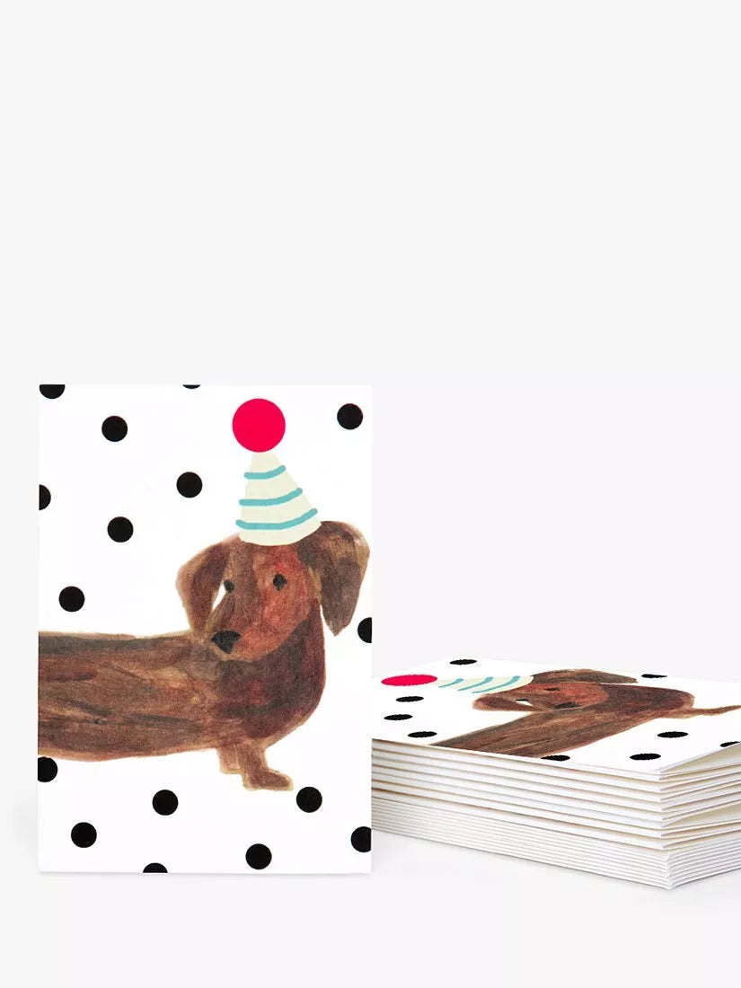 ---Caroline Gardner Party Sausage Dog Note Cards, White/Multi, Pack of 10