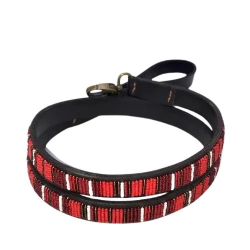 - Pet monitor with cameraLuxury Leather Masai Beaded Dog Leads In Red
