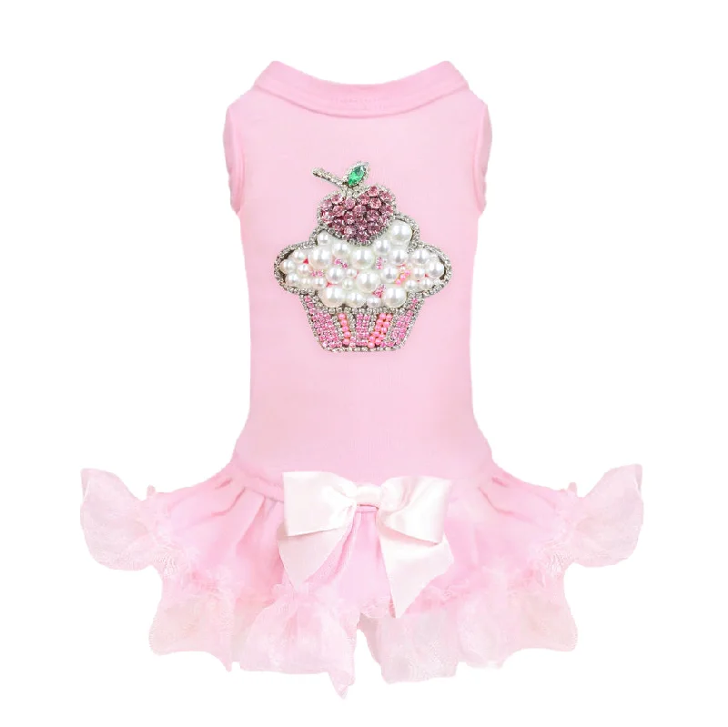 Classification by material or design:Lil' Miss Cupcake Dog Dress: Pink