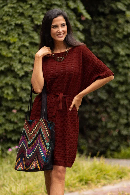 - Custom pet birthday cakeThalu in Rust Cotton Knitted Belted T-Shirt Dress in Russet Red from Peru - Custom pet birthday cakeThalu in Rust Cotton Knitted Belted T-Shirt Dress in Russet Red from Peru