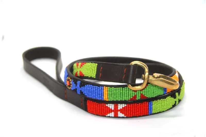 - Dog anti-slip matLuxury Leather Masai Beaded Dog Leads In Bright