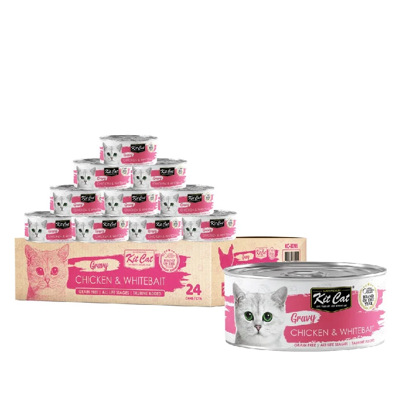    - Cat food discounts and promotions  [CTN OF 24] Kit Cat Gravy Cat Canned Food - Chicken & Whitebait (70g)