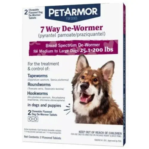 - Automatic induction pet water dispenserPetArmor 7 Way De-Wormer for Medium to Large Dogs (25.1-200 Pounds) - Automatic induction pet water dispenserPetArmor 7 Way De-Wormer for Medium to Large Dogs (25.1-200 Pounds)