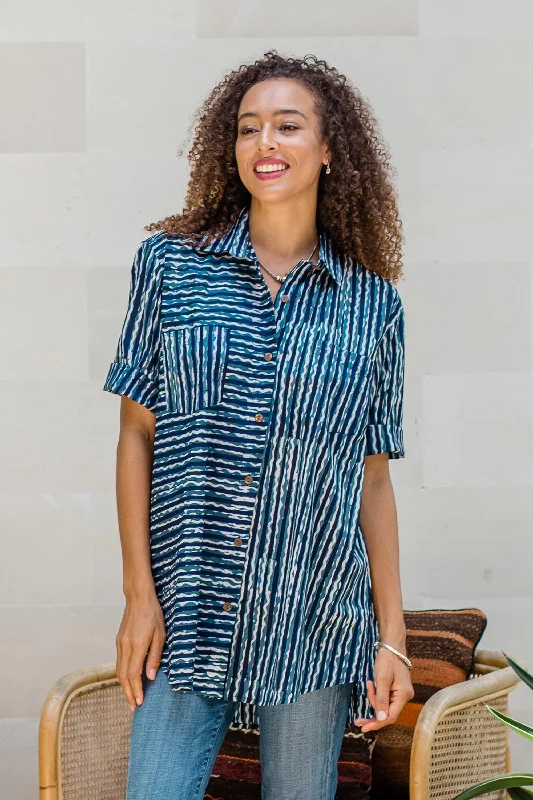 - Automatic temperature adjustment cat bedOcean Wave Collared Cotton Batik Shirt from Bali - Automatic temperature adjustment cat bedOcean Wave Collared Cotton Batik Shirt from Bali