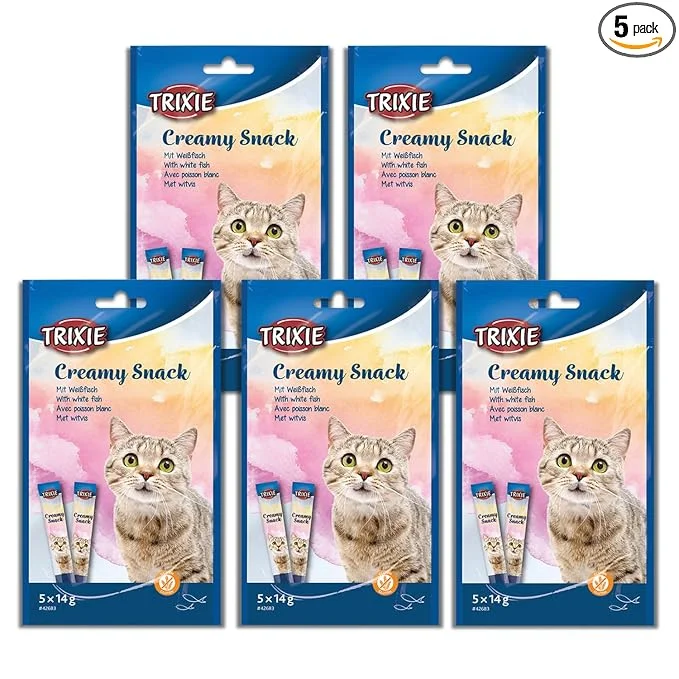   - Cat food for coat health  Trixie Creamy Snack With White Fish Cat Treat  5 Ã— 14 gm