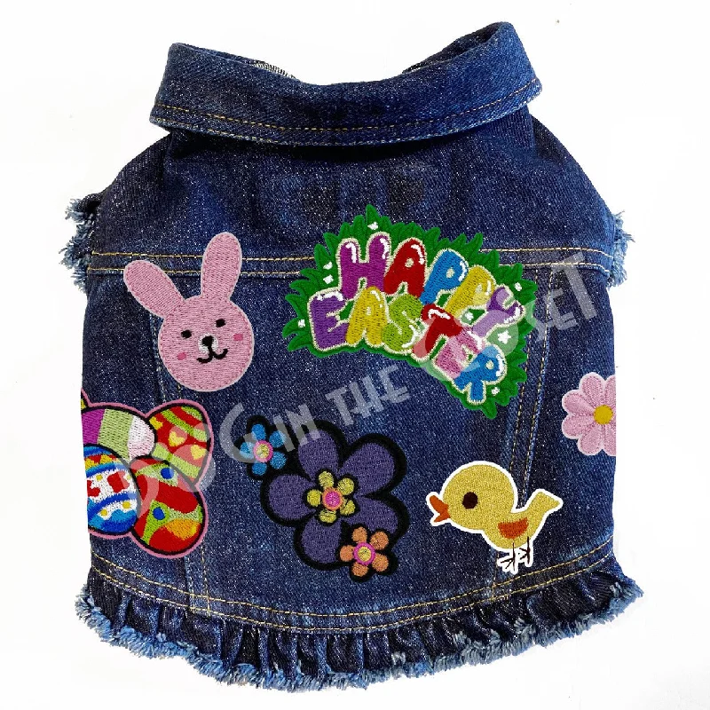 Pet anti-allergic clothesHappy Easter Denim Dog Jacket with Ruffles