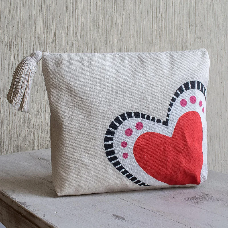 - Organic cotton dog bibsThe Heart Sings Hand-Painted 7 Inch Ivory Cotton Heart Theme Cosmetic Bag - Organic cotton dog bibsThe Heart Sings Hand-Painted 7 Inch Ivory Cotton Heart Theme Cosmetic Bag