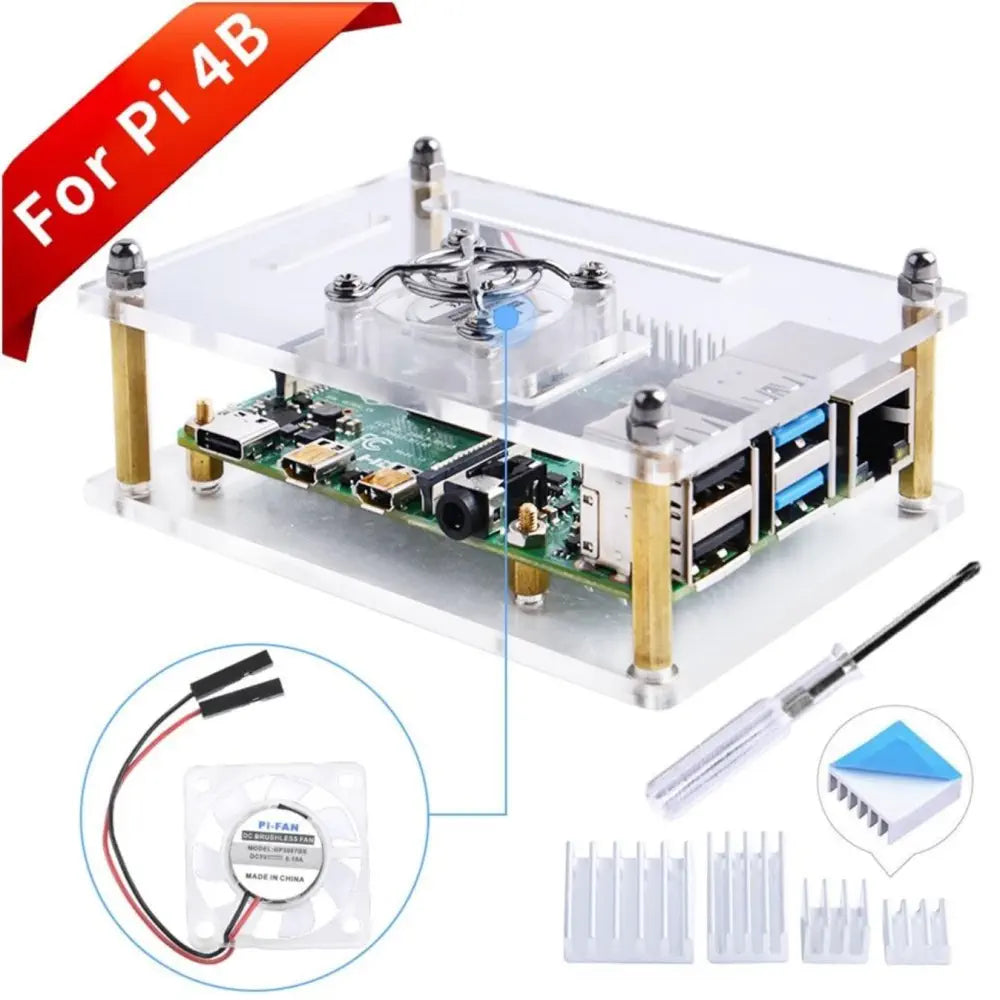 - Pet monitor with cameraRaspberry Pi Acrylic Case w/ Transparent Fan