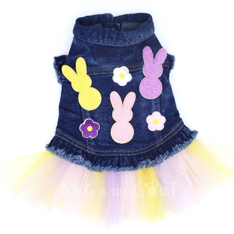 Winter warm clothes for catsPeep Bunnies Denim Dog Jacket with Tutu