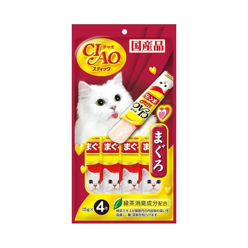    - Hairball control cat food  Ciao Stick Tuna (Maguro) In Jelly Cat Treats
