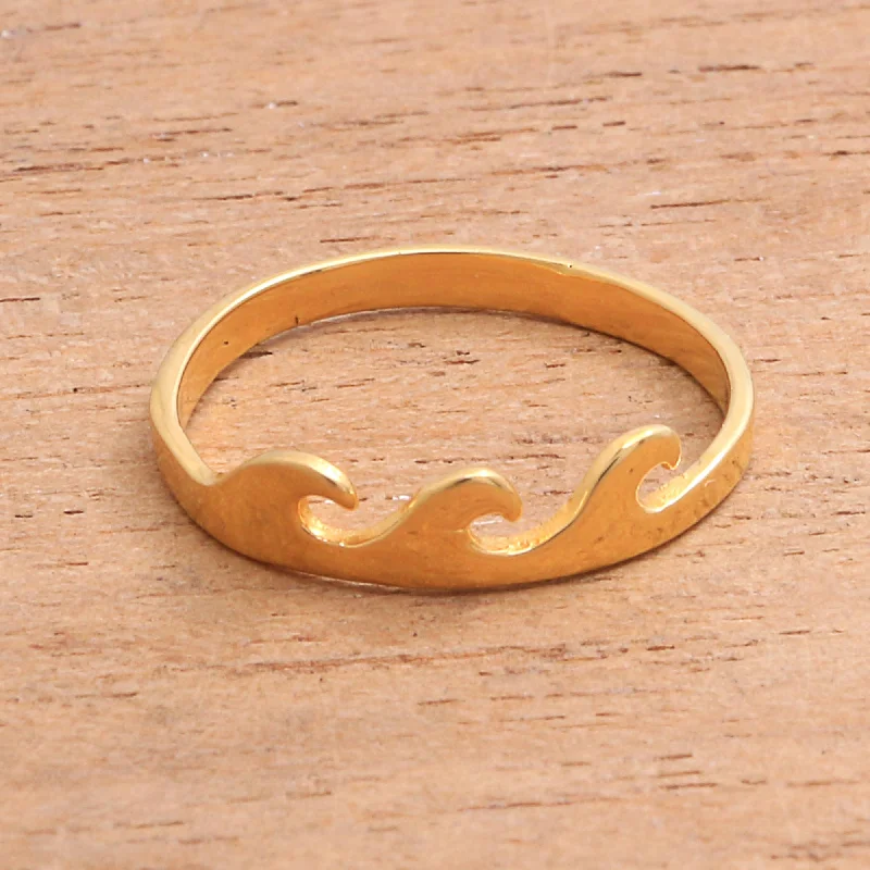 - Christmas pet Christmas clothingIndonesian Waves Wave Motif Gold Plated Sterling Silver Band Ring from Bali - Christmas pet Christmas clothingIndonesian Waves Wave Motif Gold Plated Sterling Silver Band Ring from Bali