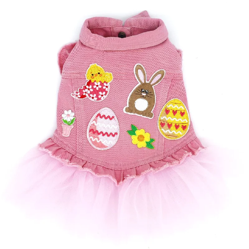 Pet Halloween clothesPink Pastel Easter Denim Dog Jacket with Tutu