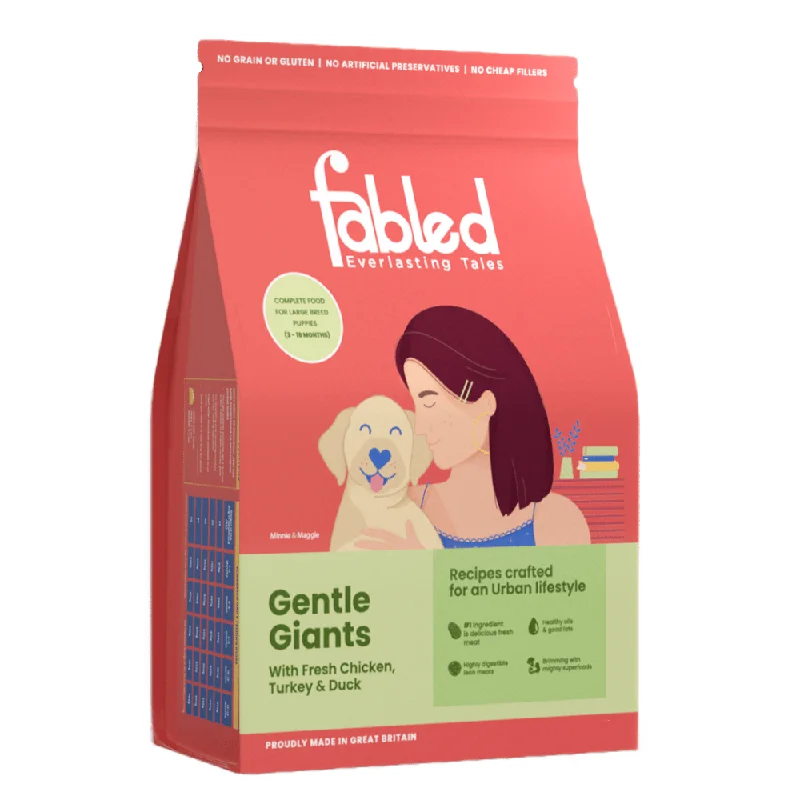 - Foldable and portable cat bagFabled Gentle Giants Fresh Chicken Turkey and Duck Large Breed Puppy Dry Food (Limited Shelf Life) - Foldable and portable cat bagFabled Gentle Giants Fresh Chicken Turkey and Duck Large Breed Puppy Dry Food (Limited Shelf Life)