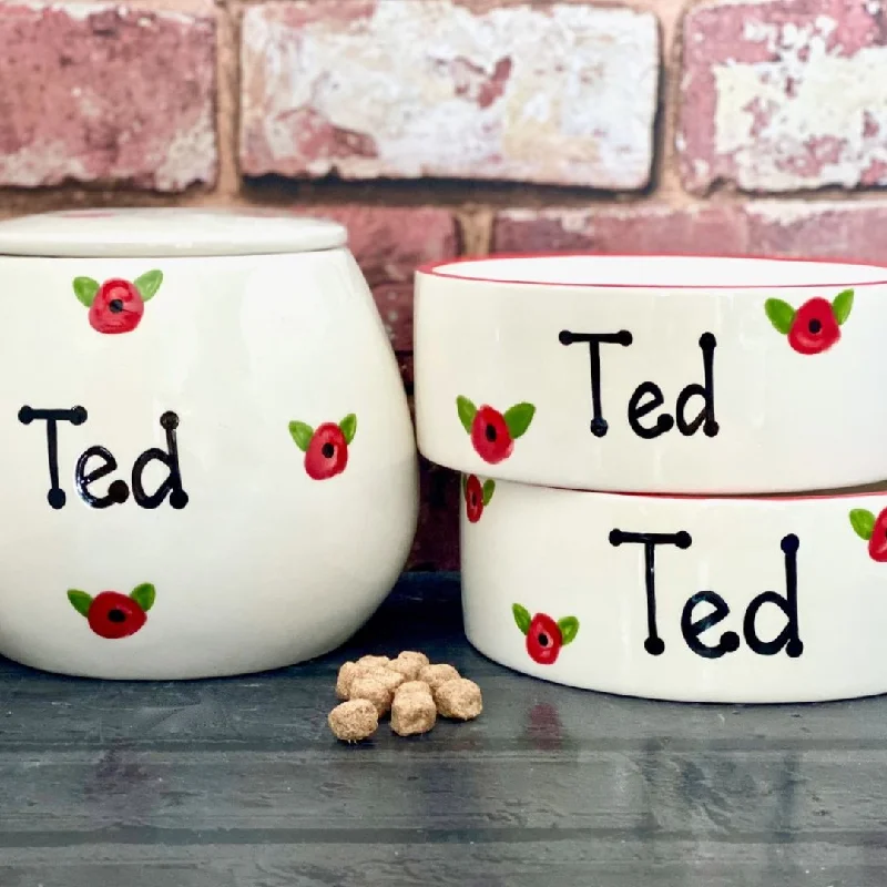 - Chinchilla cooling ice nest ceramic platePersonalised Dog Bowls and Treat Jar Set In Poppy Design