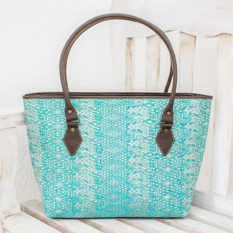 - Winter dog thick down jacketGuatemalan Ikat Guatemalan Leather Accent Cotton Shoulder Bag in Turquoise - Winter dog thick down jacketGuatemalan Ikat Guatemalan Leather Accent Cotton Shoulder Bag in Turquoise