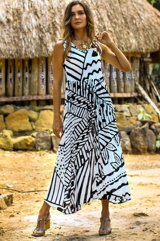 - Parrot climbing and standing wooden frameBlack and White Jungle Onyx and Eggshell Rayon A-Line Dress from Bali - Parrot climbing and standing wooden frameBlack and White Jungle Onyx and Eggshell Rayon A-Line Dress from Bali