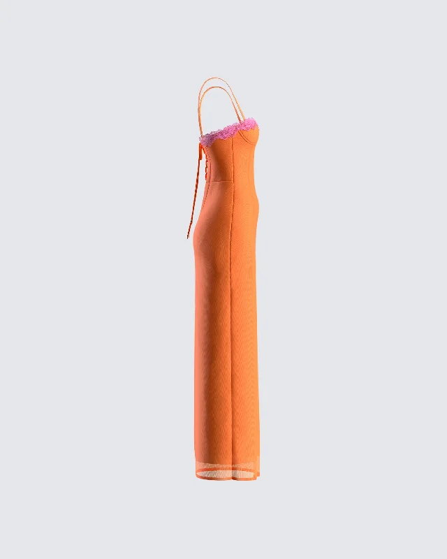 Ayesha Orange Mesh Maxi Dress