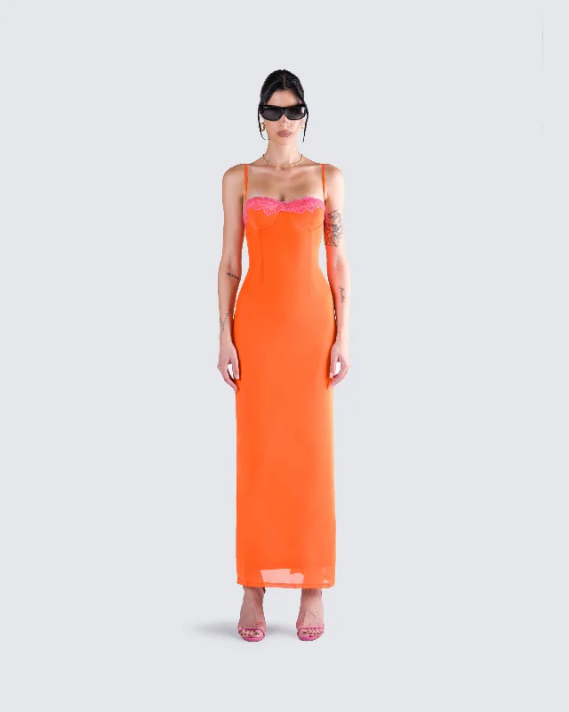 Ayesha Orange Mesh Maxi Dress