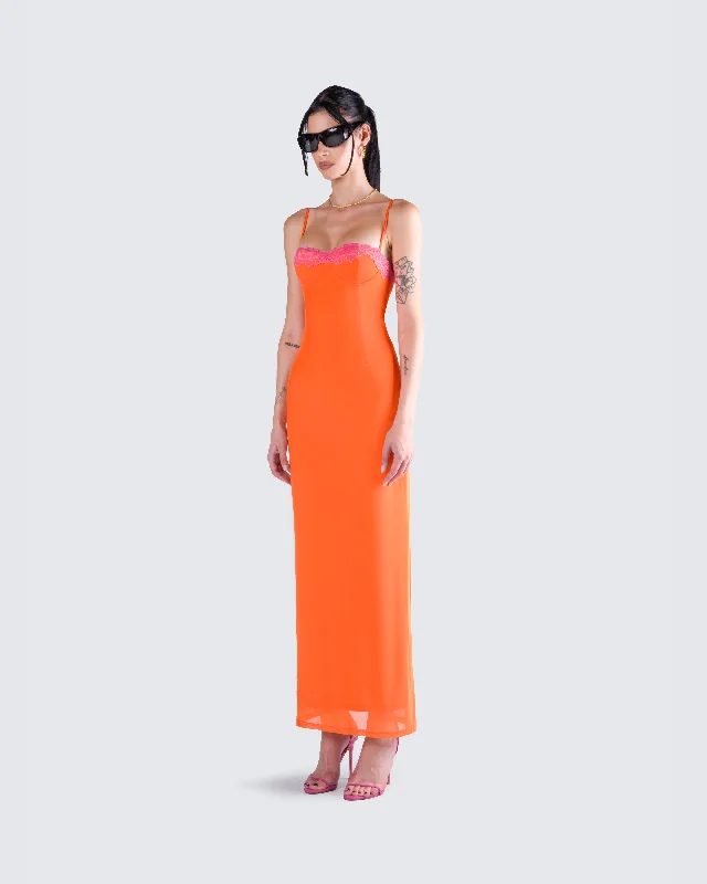 Ayesha Orange Mesh Maxi Dress