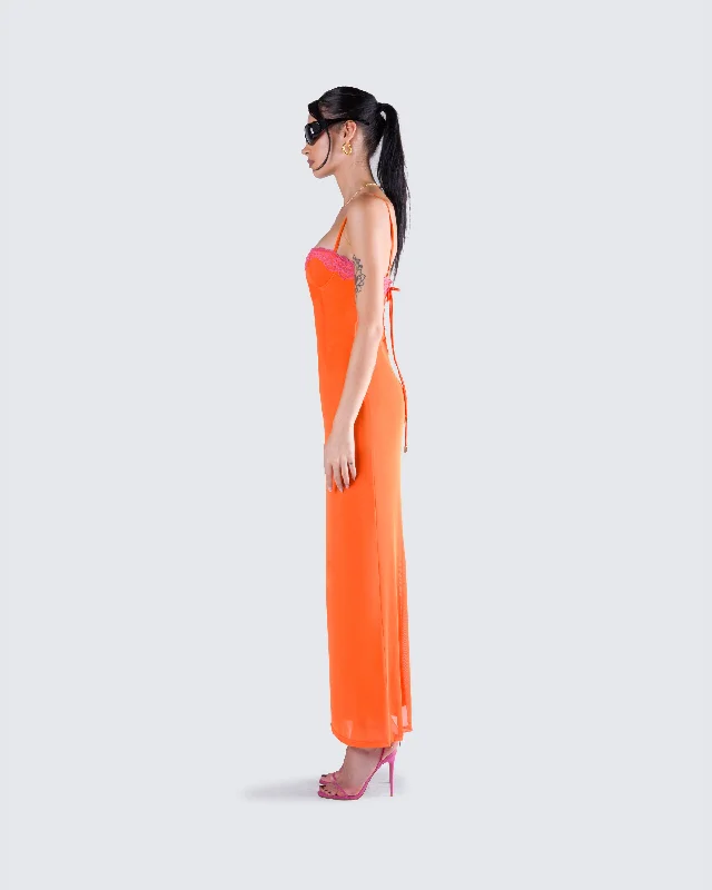 Ayesha Orange Mesh Maxi Dress