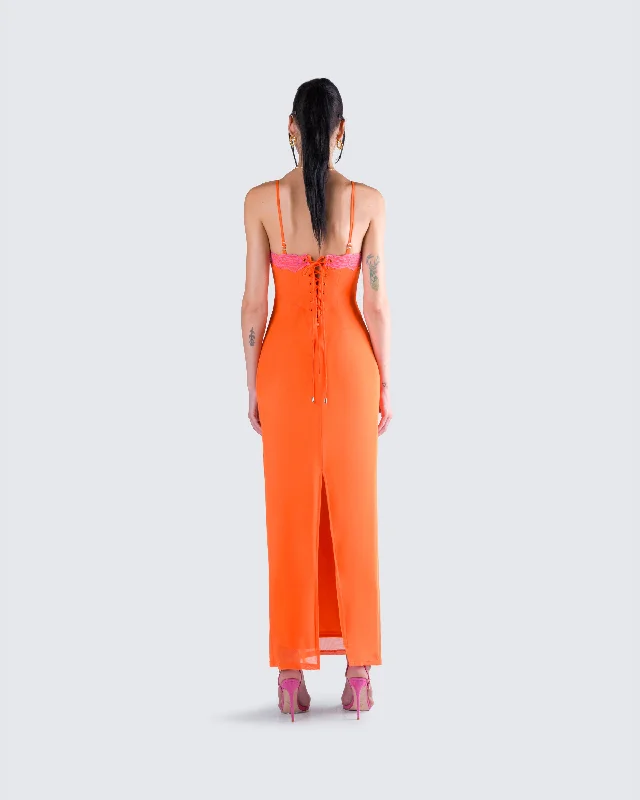 Ayesha Orange Mesh Maxi Dress