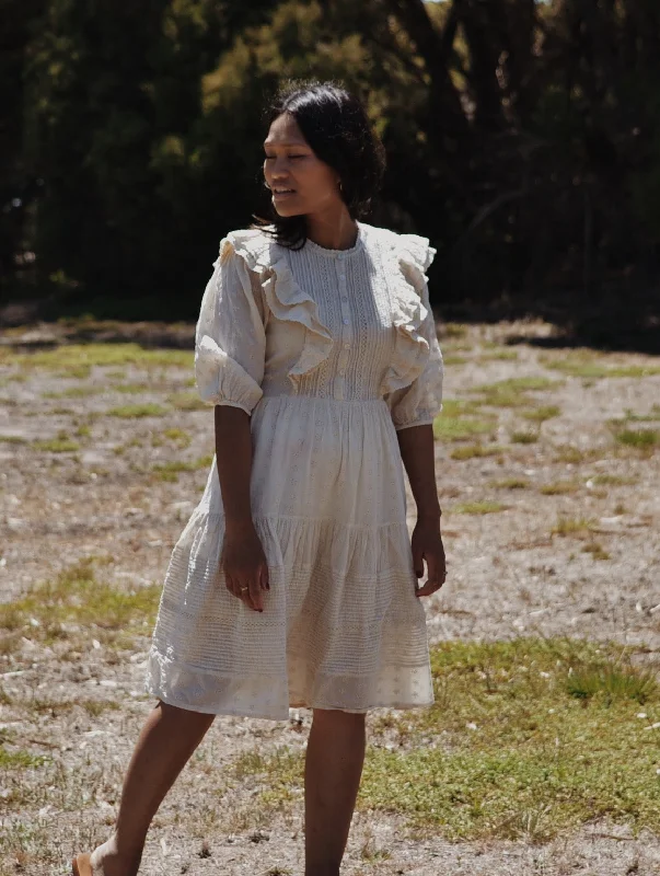 CLEMENTINE BUTTON DOWN DRESS ANTIQUE WHITE