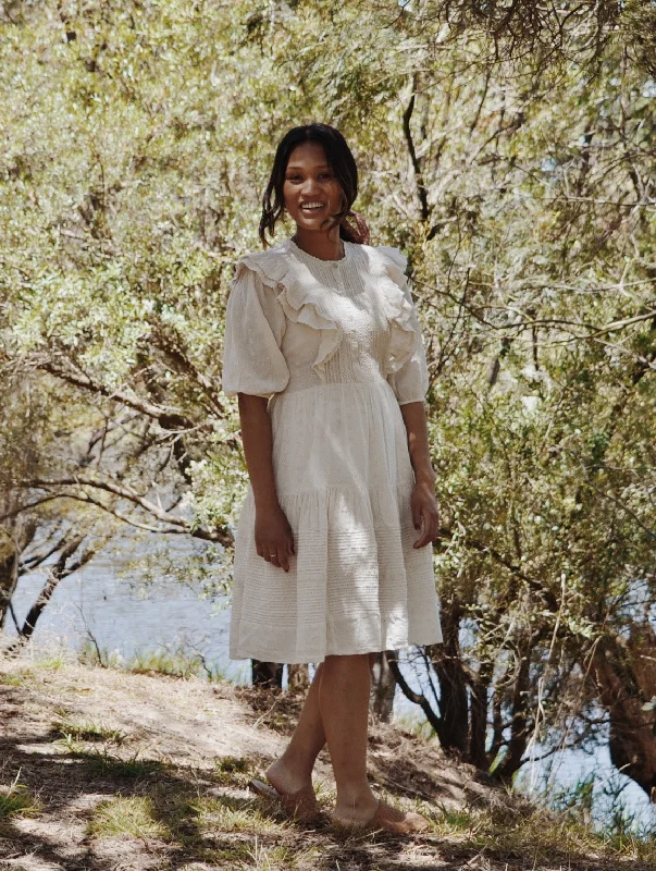 CLEMENTINE BUTTON DOWN DRESS ANTIQUE WHITE