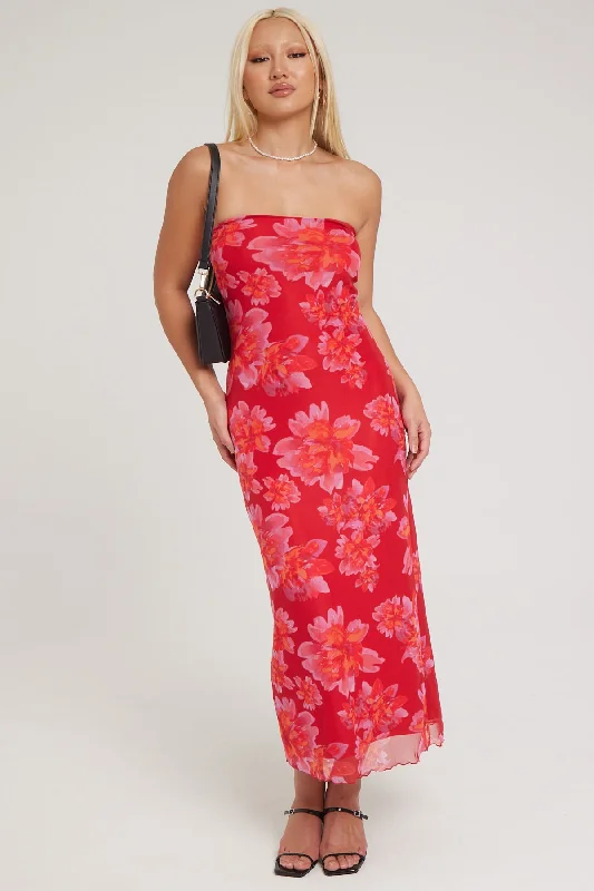 Luck & Trouble Raspberry Fiesta Recycled Maxi Dress Red Print