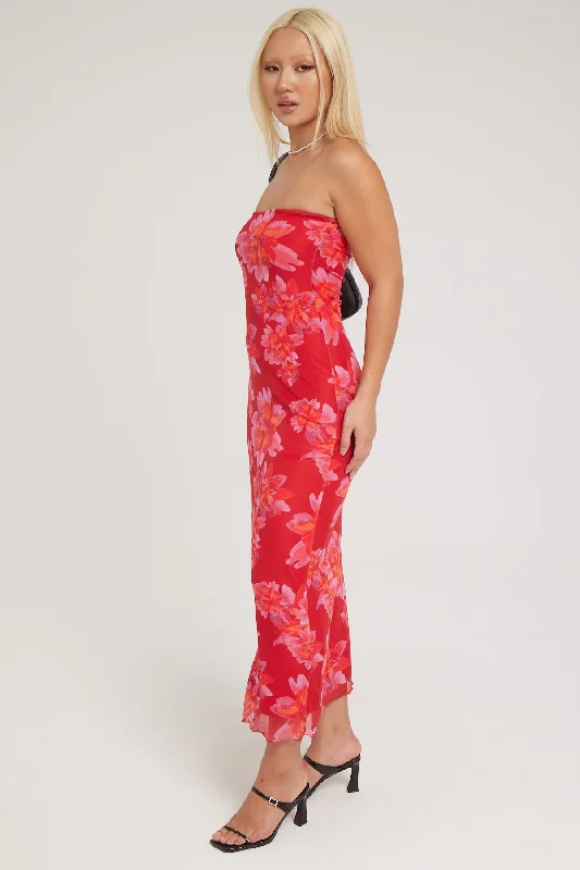 Luck & Trouble Raspberry Fiesta Recycled Maxi Dress Red Print