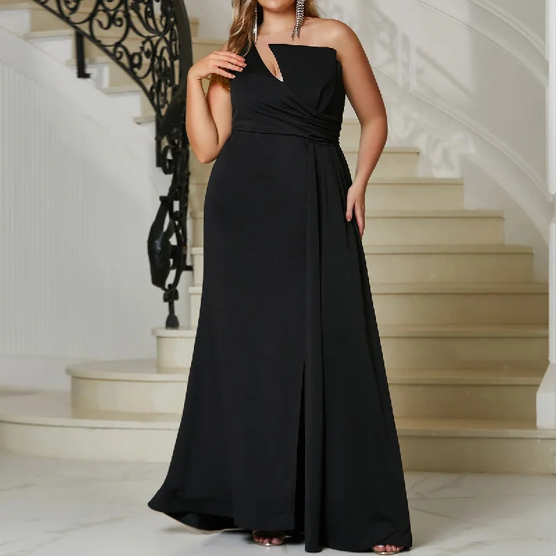 NiDELL New European and American plus Size Dress Sleeveless Senior Evening Dress Black Slit Maxi Dress-Fmgt537