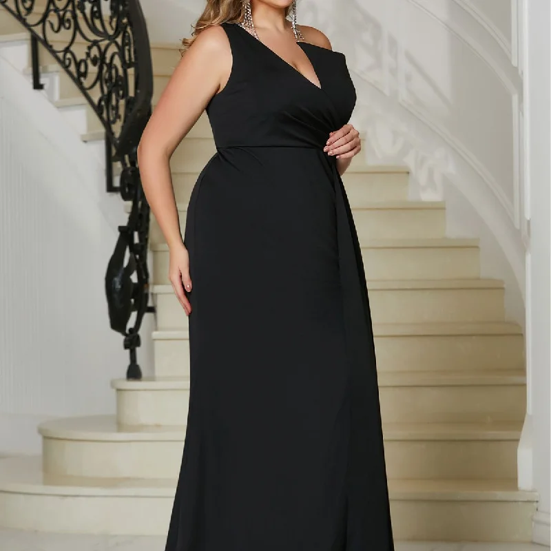 NiDELL New European and American plus Size Dress Sleeveless Senior Evening Dress Black Slit Maxi Dress-Fmgt537