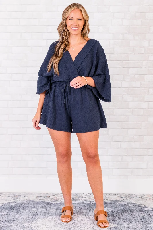 Off The Clock Romper, Navy