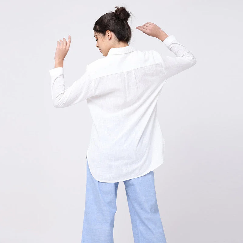 Cotton Curved Hemline Shirt | White