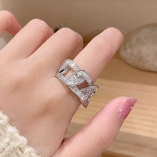 Fashion Engagement Wedding Silver Crystal Gemstone Diamond Zircon Hollow Finger Ring Rings Jewelry Women