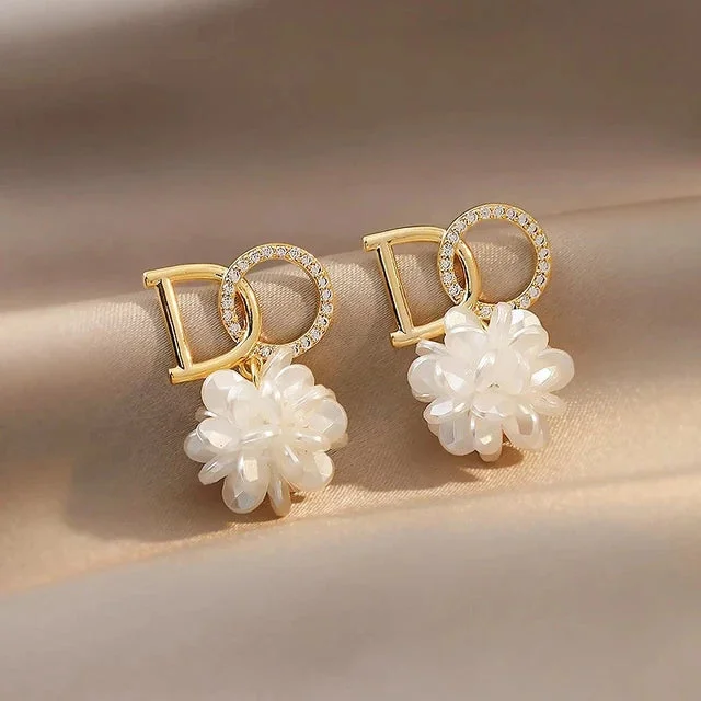 Luxury Zircon Pearl Drop Earrings For Women Girl  Personality Shiny D Letter Earring Fashion Jewelry 3523268