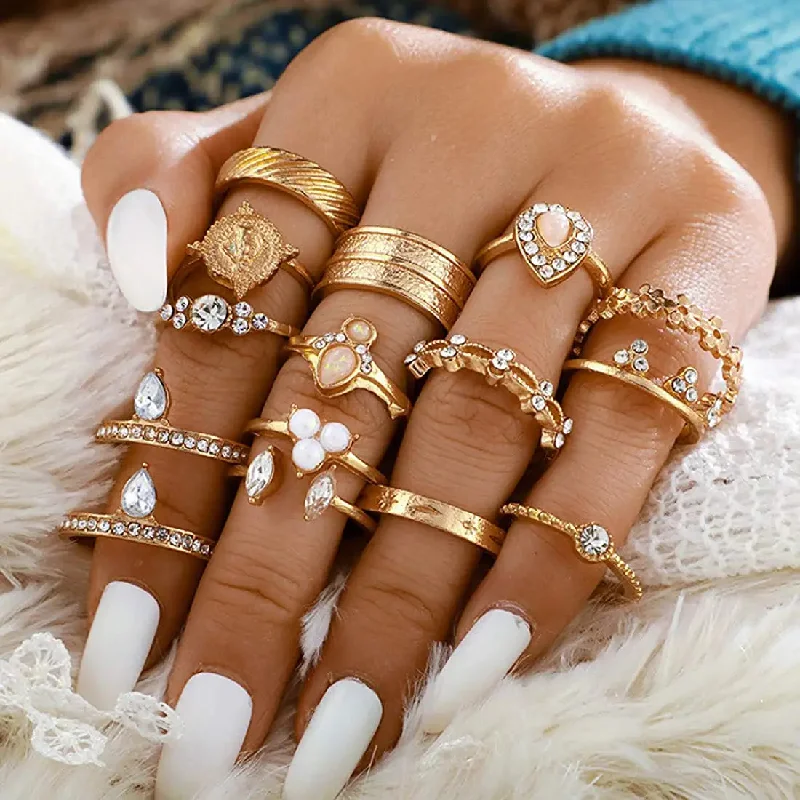 Missgrace Piece Boho Rings Set Vintage Rhinestones Statement Fashion Festive Jewelry Individual Crown Rings Ladies Bohemian Rings Set Knuckle Rings Tribal Accessory for Women