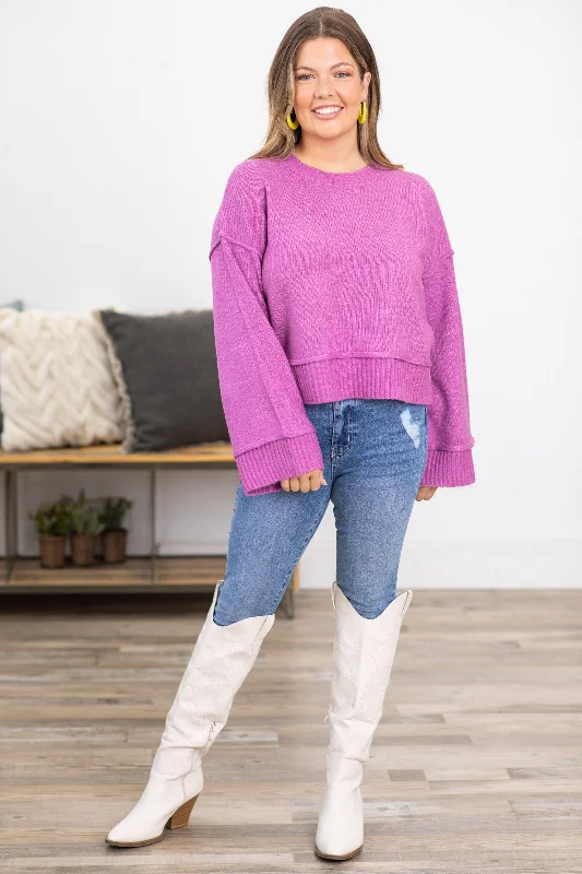 Orchid Ribbed Trim Crew Neck Sweater