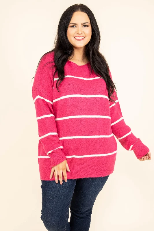 Slumber Party Sweater, Hot Pink-White