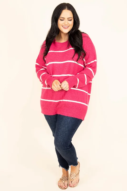 Slumber Party Sweater, Hot Pink-White