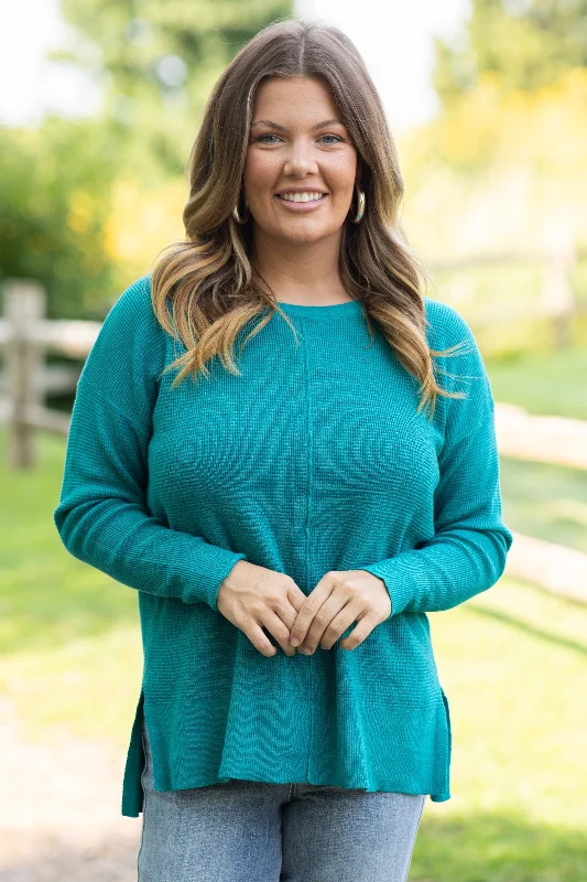 Teal Baby Waffle Knit Sweater