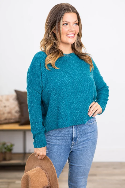 Teal Ribbed Dolman Sleeve Sweater