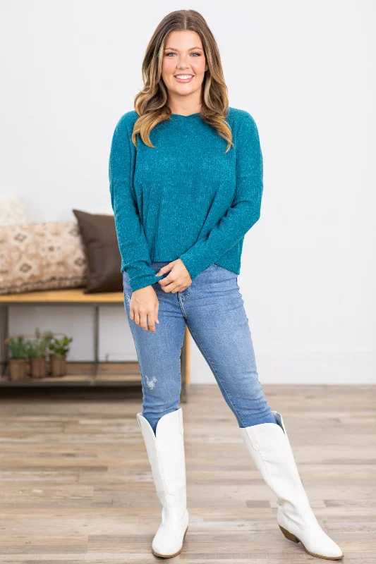 Teal Ribbed Dolman Sleeve Sweater