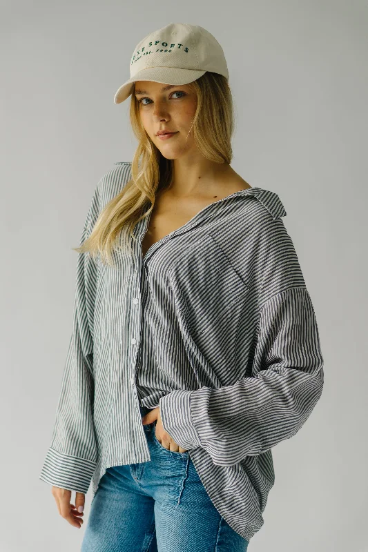 The Brimley Striped Button-Up Blouse in Navy