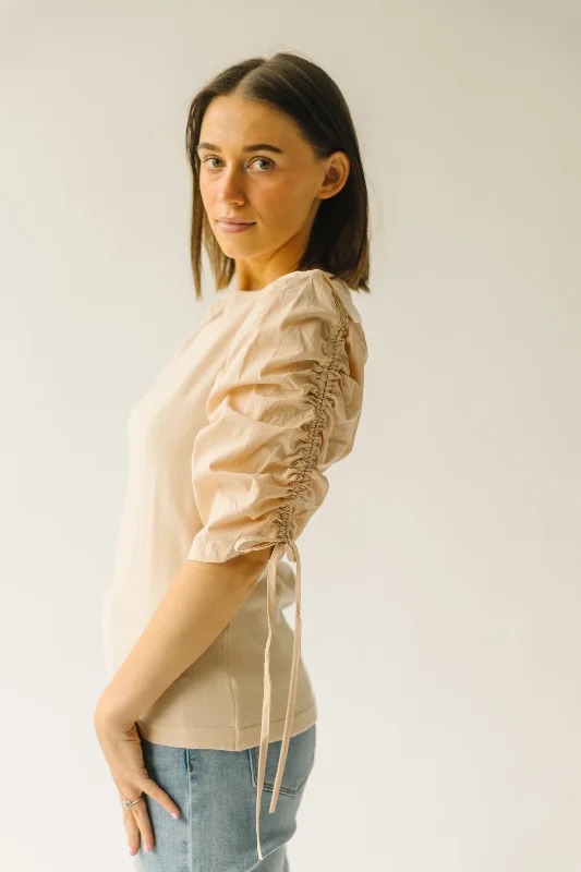 The Lavelle Ruched Sleeve Blouse in Sand