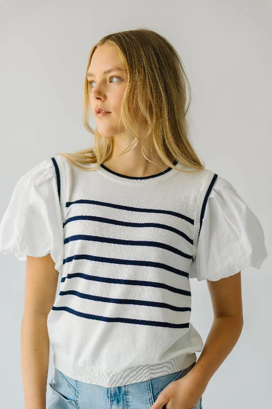 The Pohler Bubble Sleeve Striped Blouse in Ivory