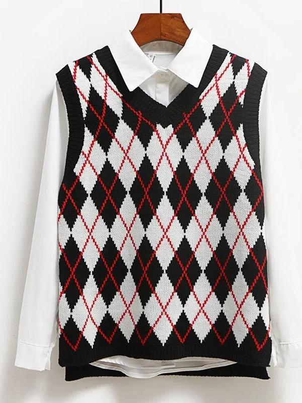 Trendy Check Knitted Vest for Women