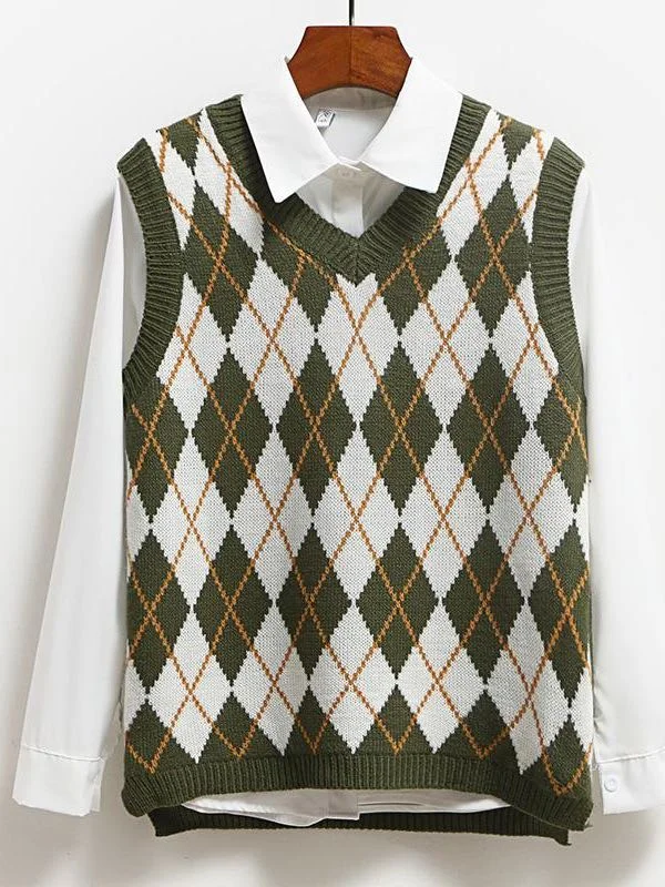 Trendy Check Knitted Vest for Women