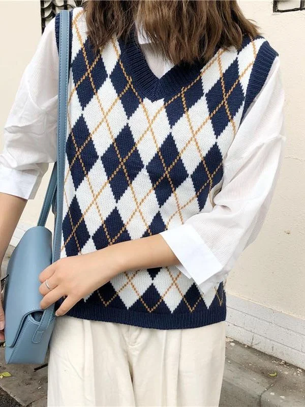 Trendy Check Knitted Vest for Women