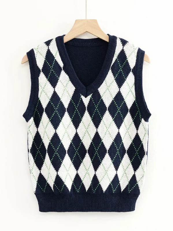 Trendy Check Knitted Vest for Women